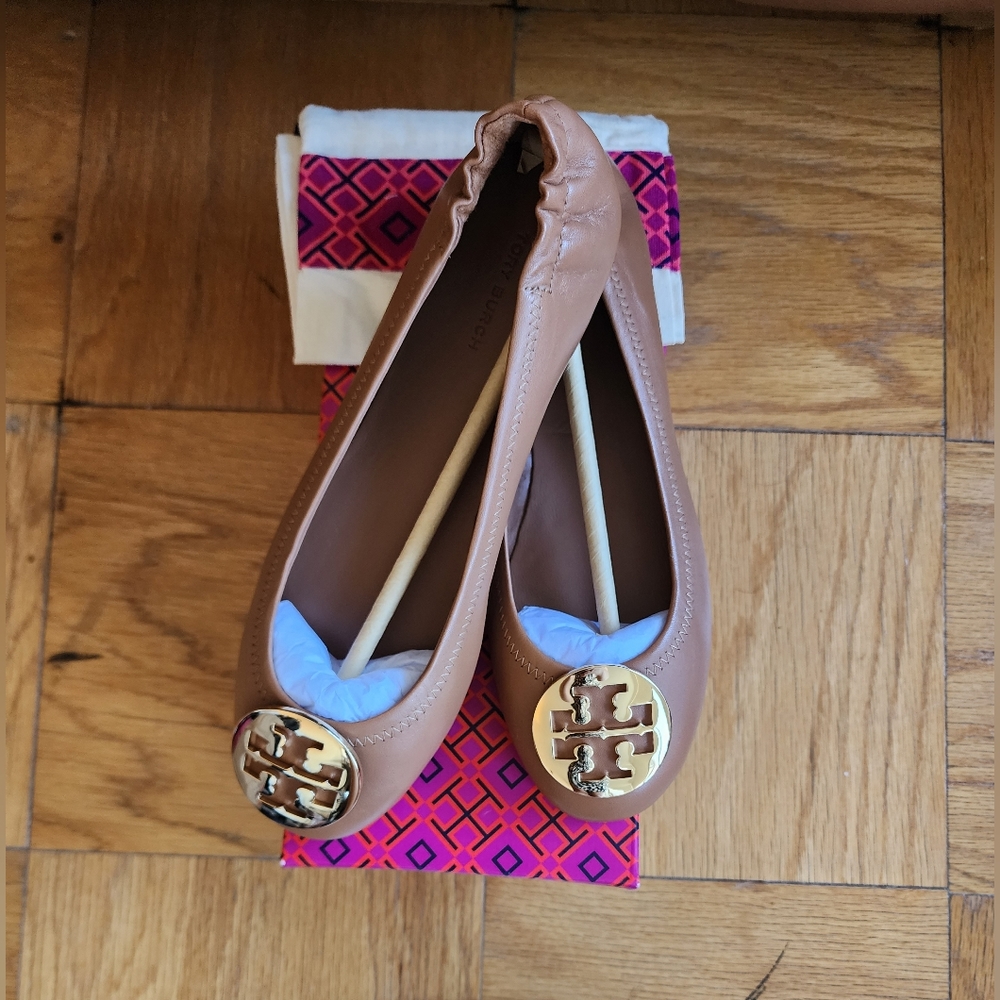 NEW! Tory Burch Minnie Travel Ballet Flats, Tan